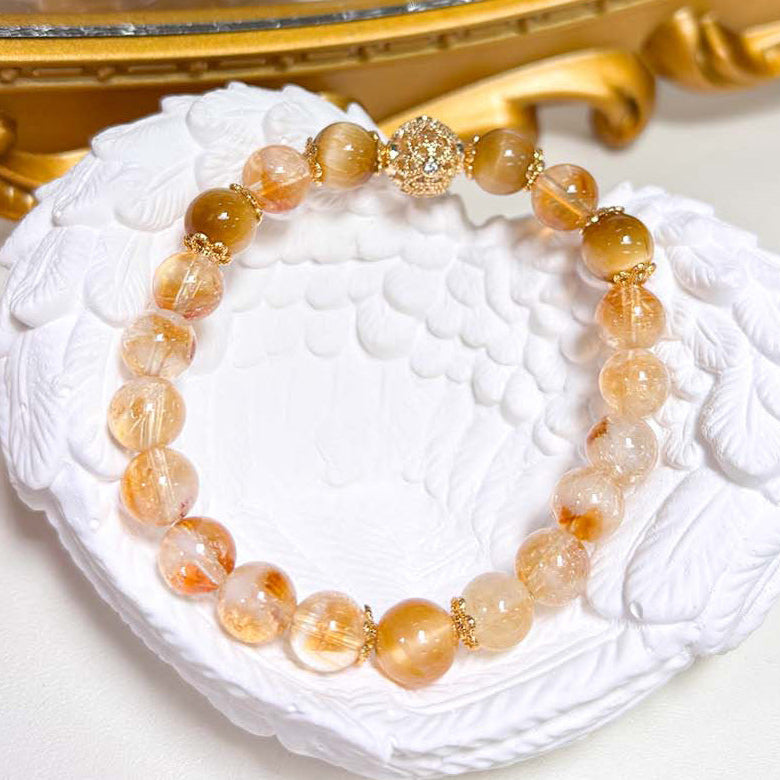 Golden Wealth Bracelet – Citrine or Yellow Phantom Quartz with Tiger’s Eye & Gold Filigree