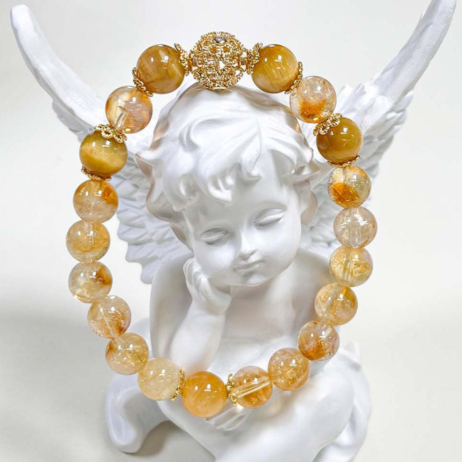 Golden Wealth Bracelet – Citrine or Yellow Phantom Quartz with Tiger’s Eye & Gold Filigree