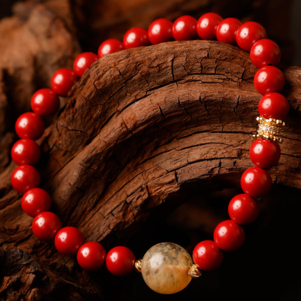 Inclusions White Quartz & Cinnabar Bracelet (Energy Purification Talisman)