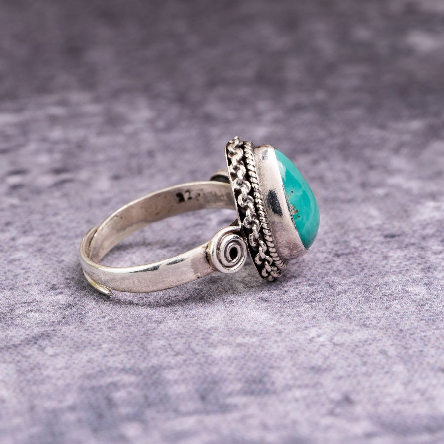Turquoise Teardrop 925 Sterling Silver Ring – Protection & Calm