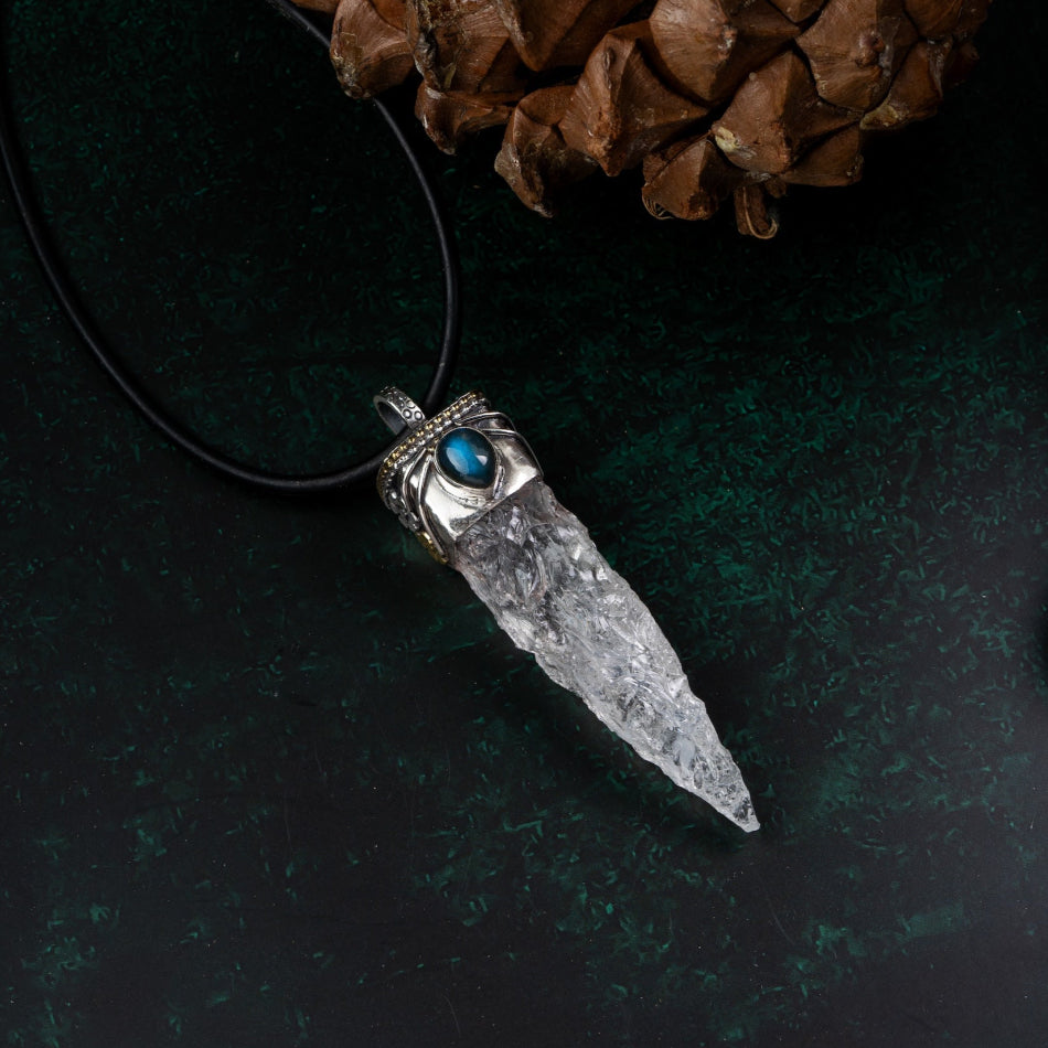 Raw White Crystal Silver Pendant – Clarity & Protection