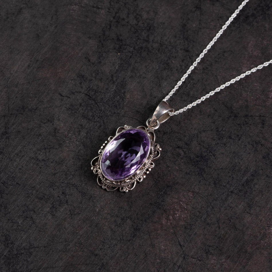 Royal Amethyst Silver Filigree Pendant – Clarity & Calm