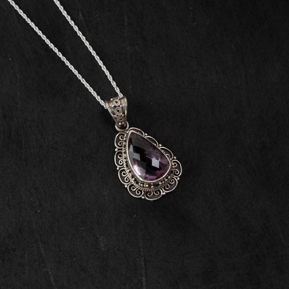 Amethyst Teardrop Filigree Silver Pendant – Clarity & Calm