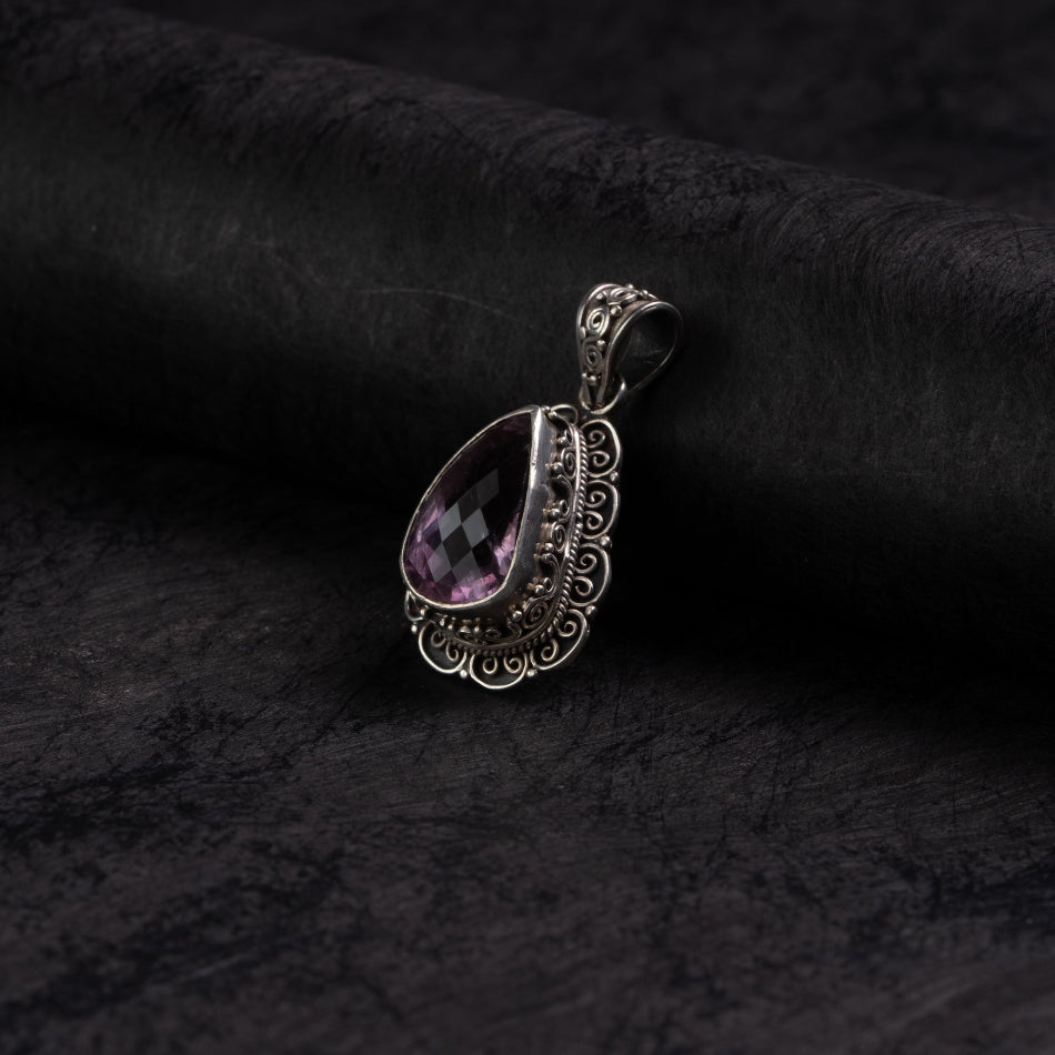 Amethyst Teardrop Filigree Silver Pendant – Clarity & Calm