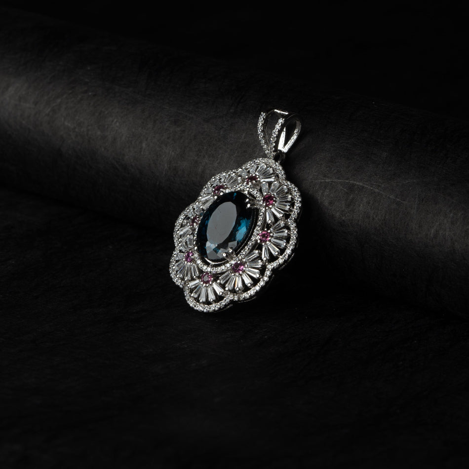 London Blue Topaz Lotus Halo Silver Pendant – Clarity & Expression(Pre-sale & Delivery 10 days later)
