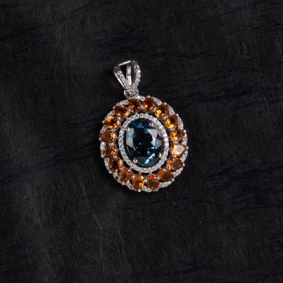 London Blue Topaz & Citrine Sunburst Silver Pendant – Clarity & Joy