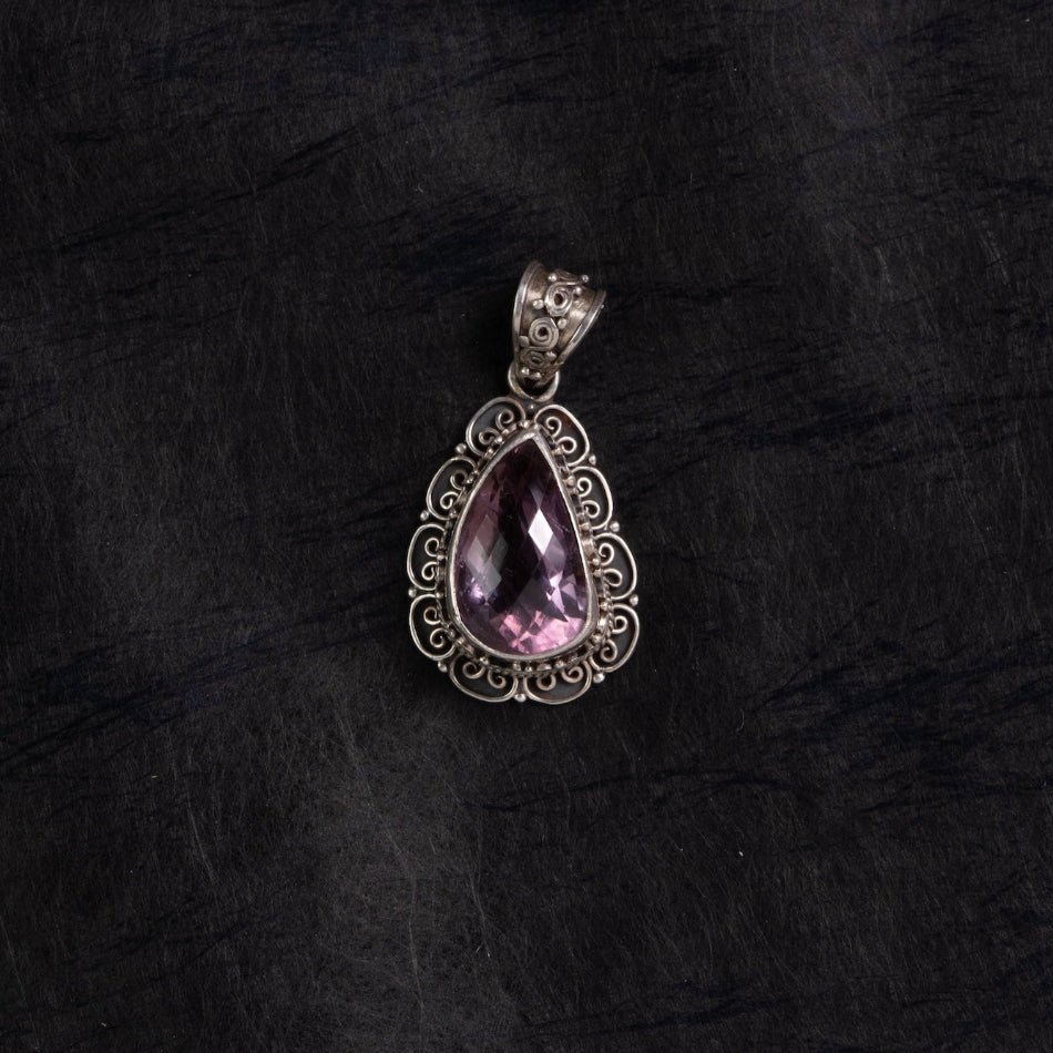 Amethyst Teardrop Filigree Silver Pendant – Clarity & Calm