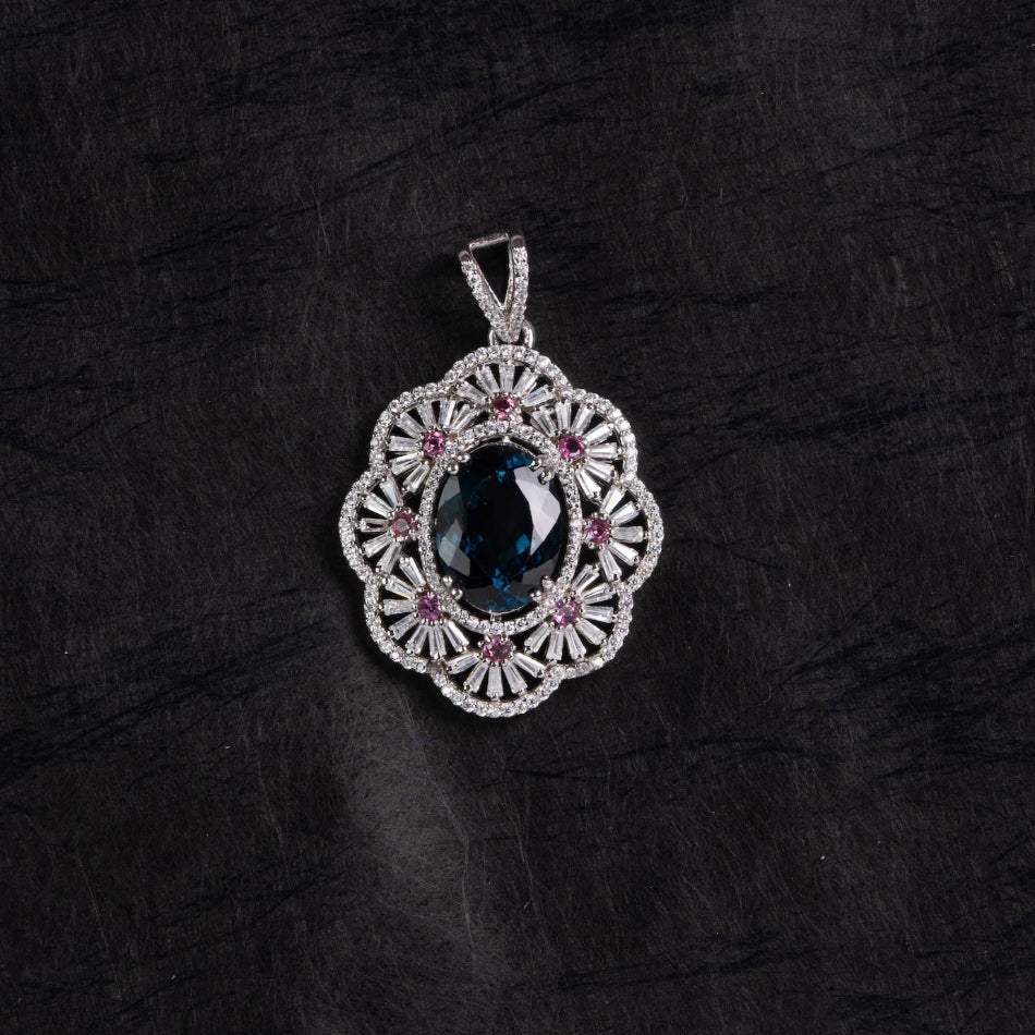 London Blue Topaz Lotus Halo Silver Pendant – Clarity & Expression(Pre-sale & Delivery 10 days later)