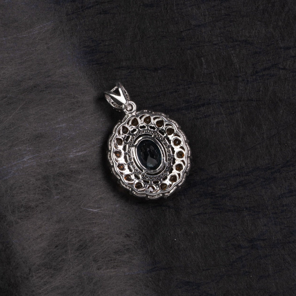 London Blue Topaz & Citrine Sunburst Silver Pendant – Clarity & Joy