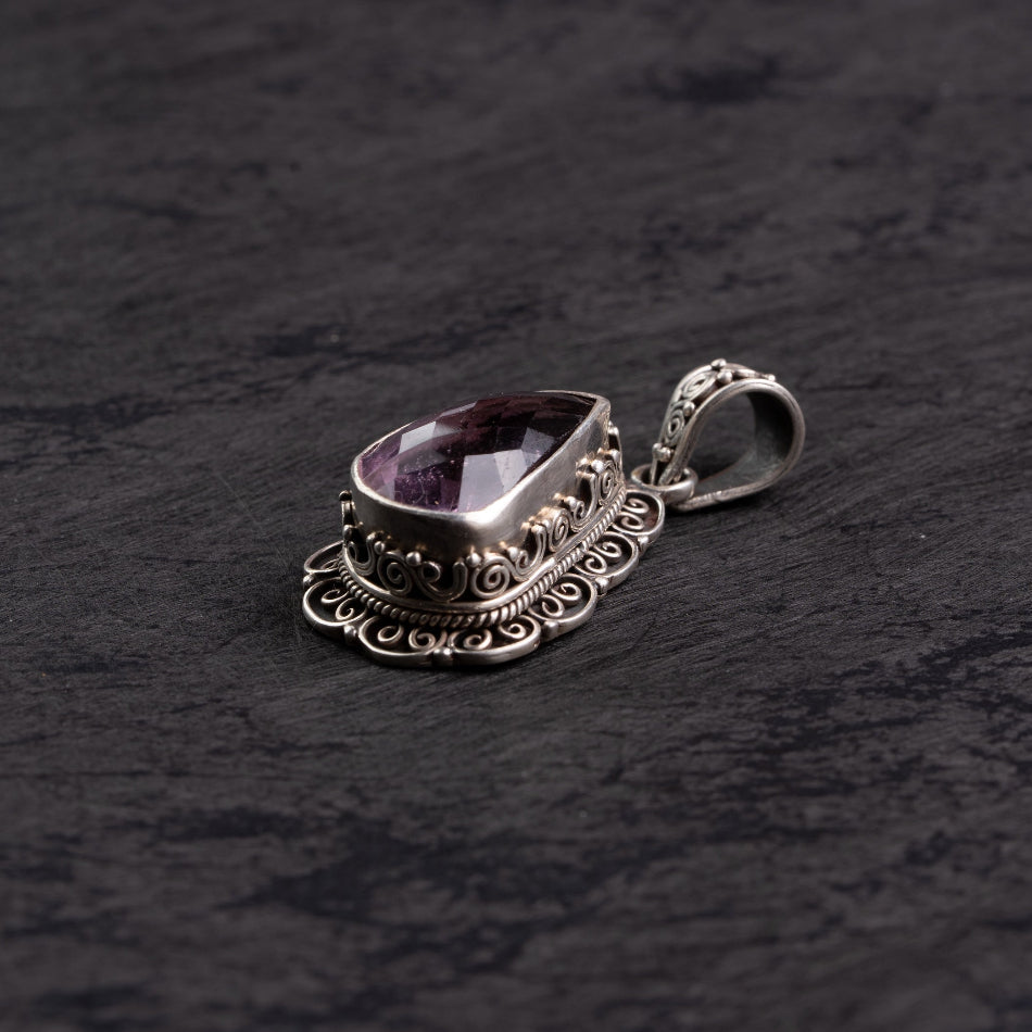 Amethyst Teardrop Filigree Silver Pendant – Clarity & Calm