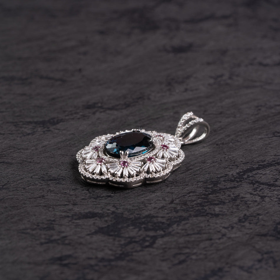 London Blue Topaz Lotus Halo Silver Pendant – Clarity & Expression(Pre-sale & Delivery 10 days later)