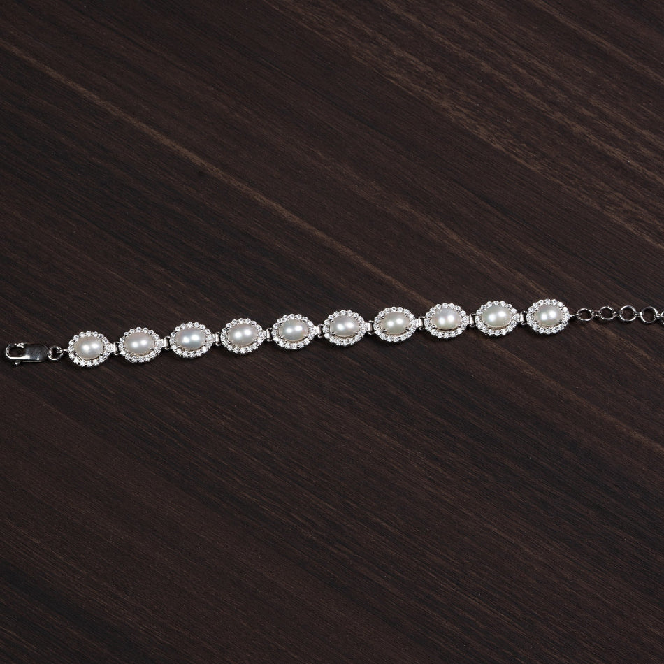Moonlight Pearl Halo 925 Silver Bracelet – Grace & Serenity