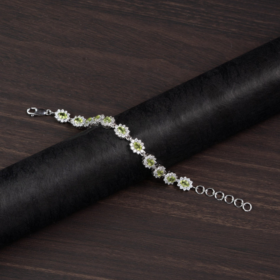 Peridot Blossom Halo Silver Bracelet – Prosperity & Renewal
