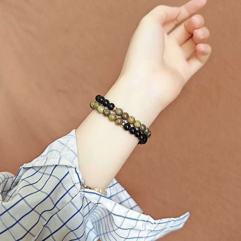 Double-Wrap Green Sandalwood & Black Onyx Bracelet – Balance & Protection