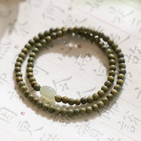 Wooden Mala Bracelet with Jade Accent – Multi-Color Variants