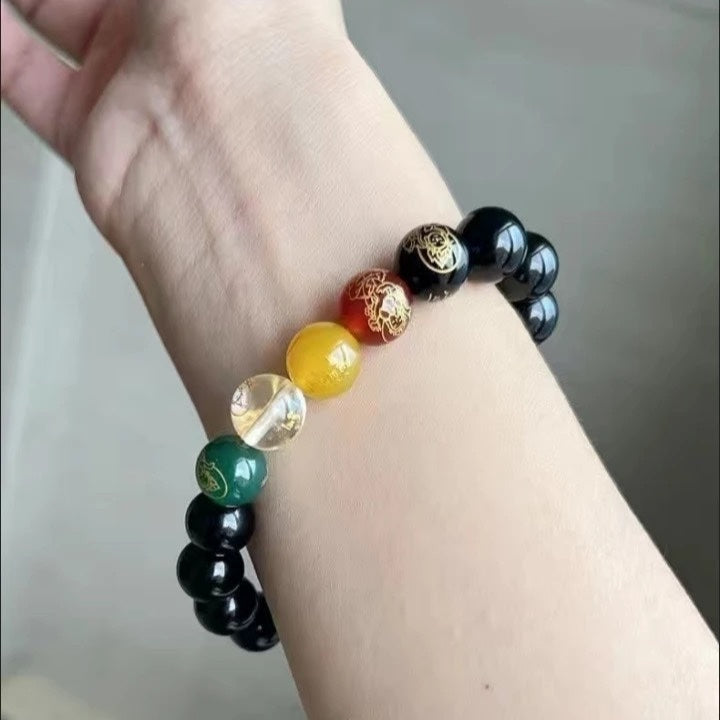 Five-Element Obsidian Bracelet – Protection & Prosperity Talisman