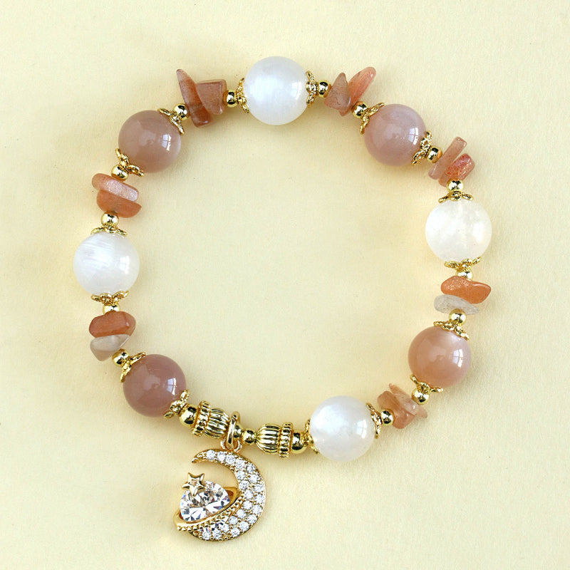 Moon & Star Charm Gemstone Bracelets – Crystal-Embedded Elegance Collection