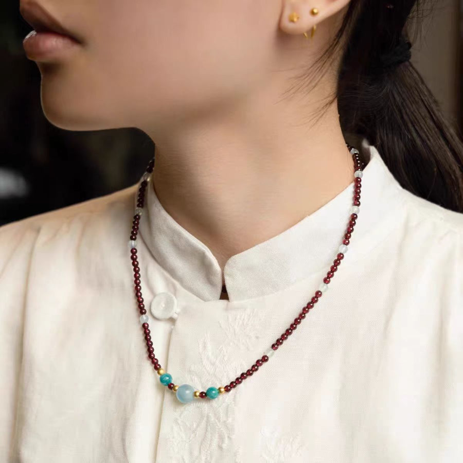 Garnet, Aquamarine & Amazonite Necklace – Love & Clarity