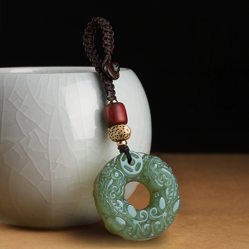 Jade-Look Pixiu Pendant – Double-Sided Carving (Green or White)
