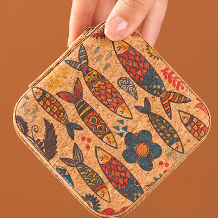 Bohemian Cork-Print Travel Jewelry Box (4 color types)