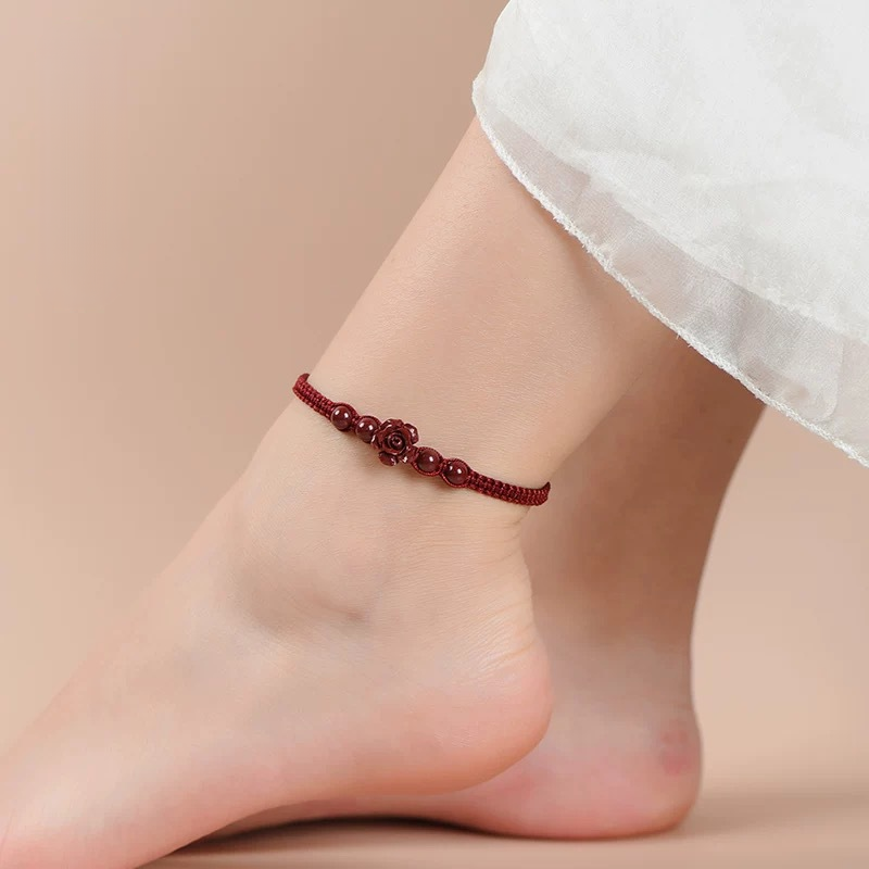 Purple Goldstone Rose Macramé Bracelet/Anklet – Wine Red