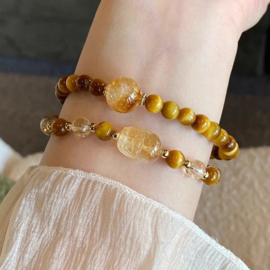 Golden Tiger’s Eye Pixiu Wealth Bracelet – Protection & Focus & Abundance