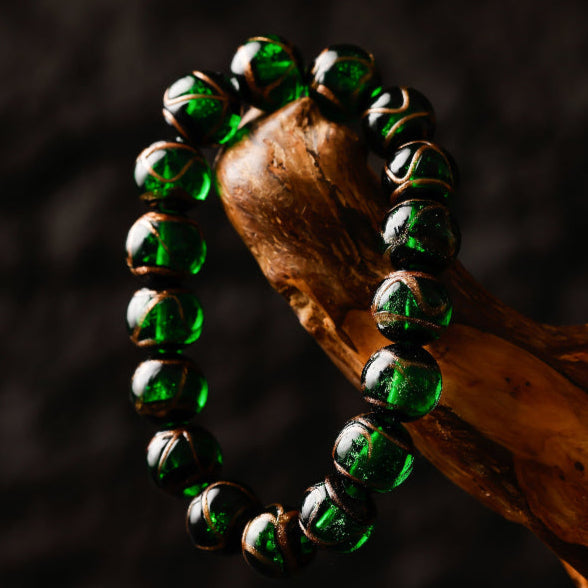 Prosperity Green Ash-Glass Bead Bracelet