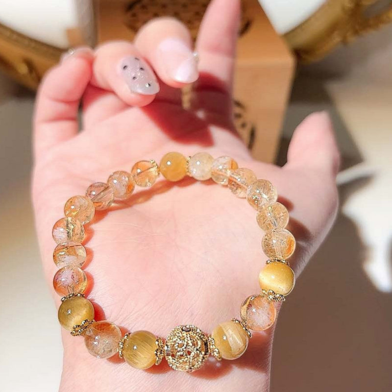 Golden Wealth Bracelet – Citrine or Yellow Phantom Quartz with Tiger’s Eye & Gold Filigree