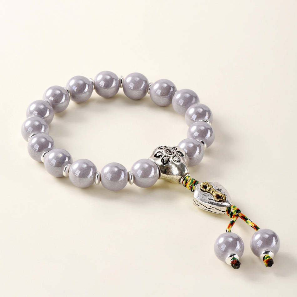 Pearlescent Ceramic Bead Bracelet (Grey, 10 mm) – Career & Focus