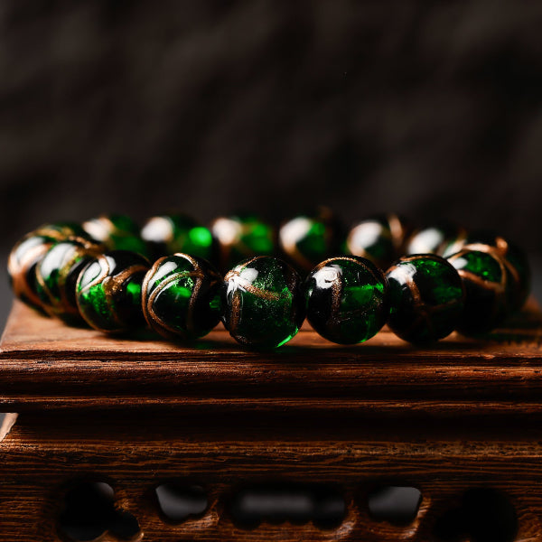 Prosperity Green Ash-Glass Bead Bracelet