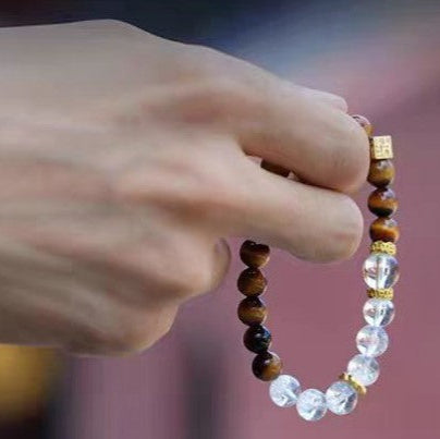 Tiger’s Eye & Crackle Clear Quartz Bracelet – Focus & Clarity