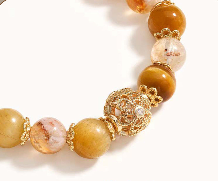 Golden Wealth Bracelet – Citrine or Yellow Phantom Quartz with Tiger’s Eye & Gold Filigree