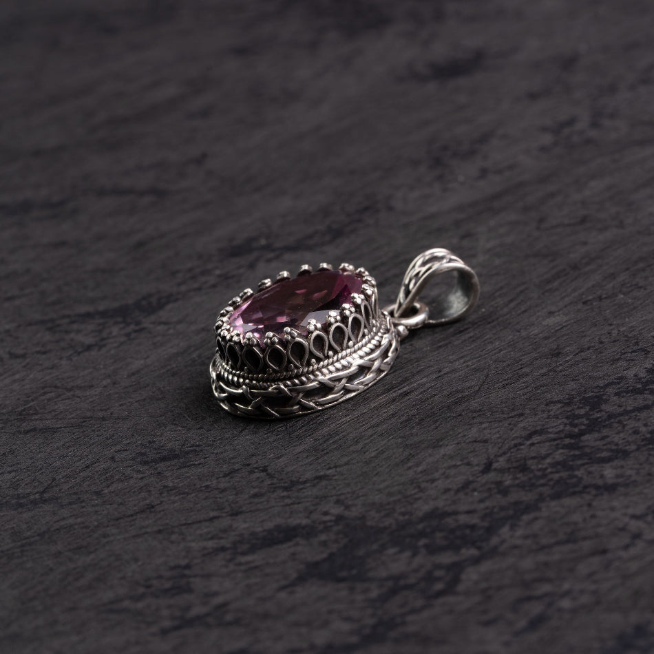 Pink Topaz Woven Halo Silver Pendant – Love & Harmony