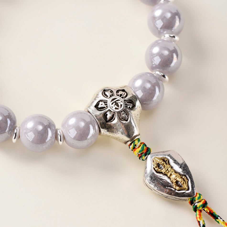 Pearlescent Ceramic Bead Bracelet (Grey, 10 mm) – Career & Focus