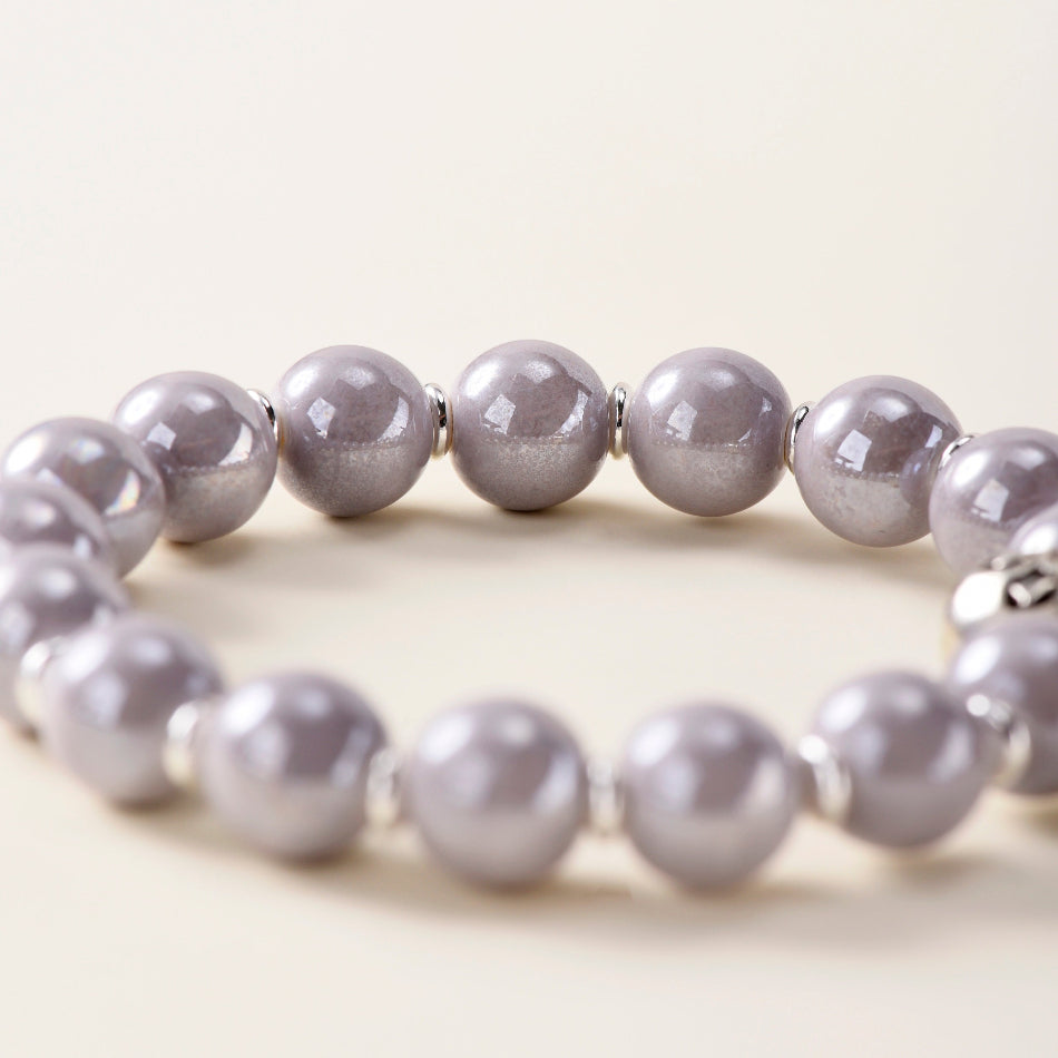 Pearlescent Ceramic Bead Bracelet (Grey, 10 mm) – Career & Focus