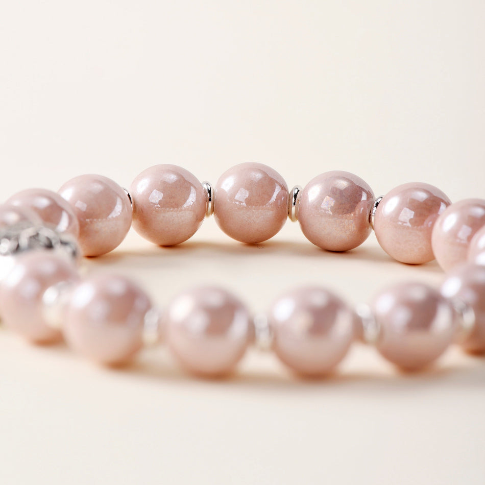 Pearlescent Ceramic Bead Bracelet (Dusky Pink, 10 mm) – Peace & Harmony