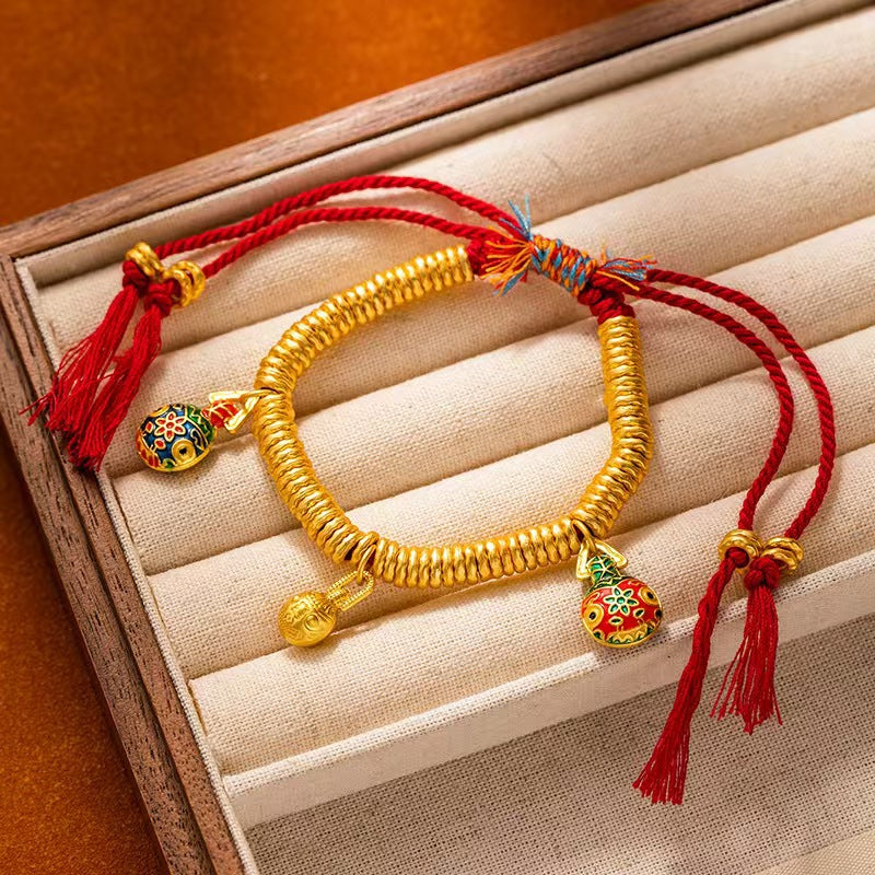 Fortune Coil Red String Bracelet – New Chinese Style, Caishen Coin Charm