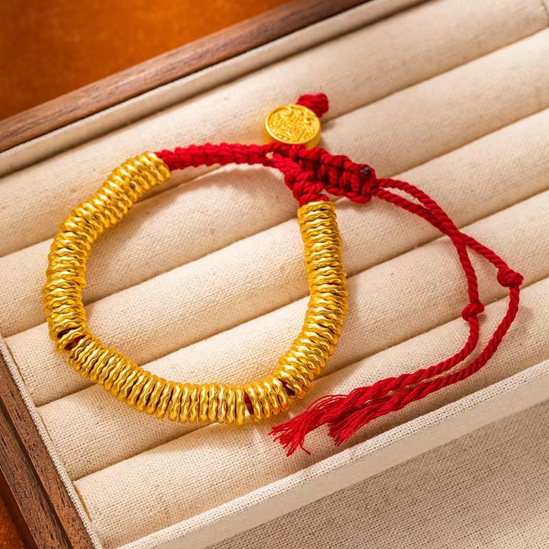 Fortune Coil Red String Bracelet – New Chinese Style, Caishen Coin Charm
