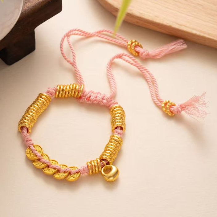 Fortune Coil Red String Bracelet – New Chinese Style, Caishen Coin Charm
